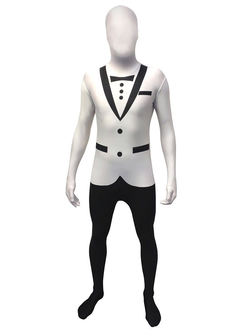 White Spandex Tuxedo Morphsuit For Men